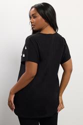 YOURS Plus Size Black Heart Print Slash Detail Top | Yours Clothing 2