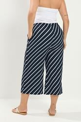 YOURS Plus Size Navy Blue Striped Crinkle Culottes | Yours Clothing 2