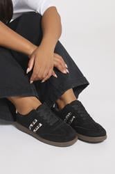 Black Retro Leopard Stripe Trainers In Extra Wide EEE Fit | Yours Clothing 1