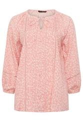 EVANS Curve Pink Ditsy Tie Neck Blouse