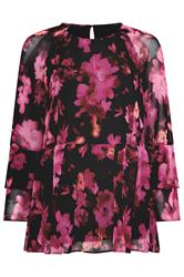 STAR Black Floral Frill Sleeve Blouse | StarByJM 1
