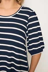 YOURS Plus Size Navy Blue Stripe Puff Sleeve Top | Yours Clothing 4