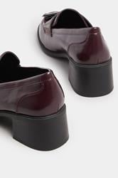 Burgundy Red Patent Heeled Tassel Loafers In Extra Wide EEE Fit | Yours Clothing 3