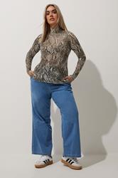 LIMITED COLLECTION Plus Size Natural Brown Snake Print Mesh Top | Yours Clothing 3