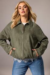 YOURS Plus Size Khaki Green Faux Suede Bomber Jacket | Yours Clothing 1