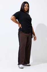 LIMITED COLLECTION Plus Size Chocolate Brown Lace Insert Trousers | Yours Clothing 1