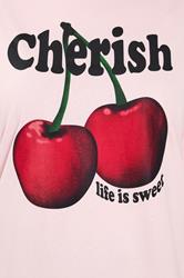 YOURS Plus Size Pink 'Cherish' Cherry Slogan T-Shirt | Yours Clothing 4