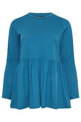 YOURS Curve Blue Long Sleeve Peplum Top