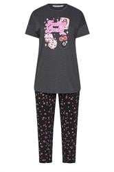 YOURS Plus Size Grey 'Feeling Lucky' Slogan Wide Leg Pyjama Set | Yours Clothing 5