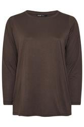YOURS Curve Chocolate Brown Long Sleeve Core T-Shirt