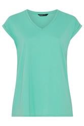YOURS Curve Green V-Neck Basic T-Shirt