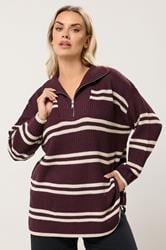 YOURS Plus Size Red Stripe Quarter Zip Jumper | Yours Clothing 3