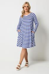 YOURS Plus Size Blue Stripe Drape Pocket Dress | Yours Clothing 1