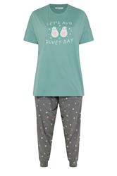 YOURS Plus Size Green 'Lets Avo A Duvet Day' Cuffed Pyjama Set | Yours Clothing 5