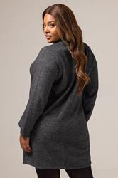 YOURS Plus Size Charcoal Grey Zip Neck Ribbed Jumper Dress | Yours Clothing 2