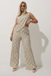 LIMITED COLLECTION Plus Size Beige Brown Polka Dot Textured Trousers | Yours Clothing 3
