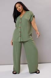 YOURS Plus Size Khaki Green Twill Wide Leg Trousers | Yours Clothing 2
