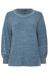 YOURS Curve Blue Pearl Embellished Jumper