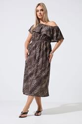 LIMITED COLLECTION Plus Size Brown Leopard Frill Dress | Yours Clothing 1