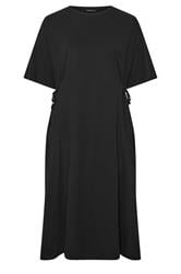 YOURS Curve Black Front Tie Midi Dress