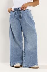 YOURS Plus Size Mid Blue Belted Wide Leg Jeans | Yours Clothing 3