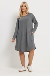 YOURS Plus Size Grey Ribbed Pocket Dress | Yours Clothing 1