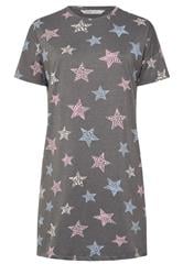 YOURS Plus Size Grey Animal Star Print Sleep Tee Nightdress | Yours Clothing 5