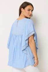 YOURS Plus Size Blue Crochet Drape Sleeve Blouse | Yours Clothing 2