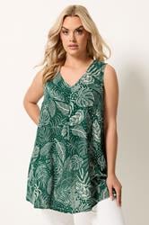 YOURS Plus Size Green Leaf Cami Vest Top | Yours Clothing 3