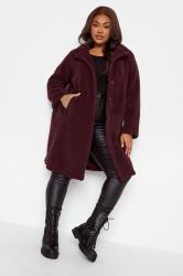 YOURS Curve Plus Size Dark Red Faux Fur Coat | Yours Clothing  3
