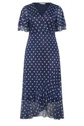 YOURS LONDON Curve Navy Blue Polka Dot Wrap Dress