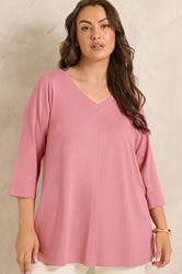 EVANS Plus Size Pink V-Neck Cotton Top | Evans 1