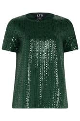 LTS Tall Green Crew Neck Sequin Top