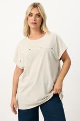 YOURS Plus Size Ivory White Stud Grown-On Sleeve T-Shirt | Yours Clothing 3