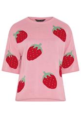 LIMITED COLLECTION Plus Size Pink Strawberry knitted Boxy Top | Yours Clothing 5