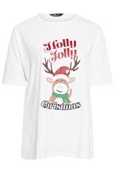 YOURS Plus Size White 'Holly Jolly' Glitter Novelty Christmas Top | Yours Clothing 5