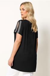 YOURS Plus Size Black Embroidered T-Shirt | Yours Clothing 2