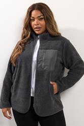 YOURS Plus Size Grey Pocket Teddy Fleece Jacket | Yours Clothing 3