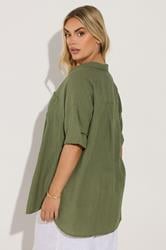 YOURS Plus Size Khaki Green Relaxed Linen Shirt | Yours Clothing 4