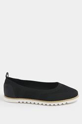 Black Knitted Slip On Ballet Flats In Extra Wide EEE Fit | Yours Clothing 2
