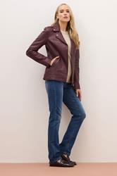 LTS PREMIUM Tall Burgundy Red Leather Biker Jacket | Long Tall Sally 2