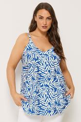 YOURS Plus Size Blue Leaf Print Vest Top | Yours Clothing 3