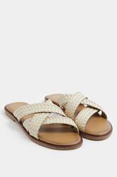 LTS Ivory White Faux Leather Woven Mule Sandals In Standard Fit | Long Tall Sally 3