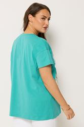 YOURS Plus Size Teal Blue 'Tropical Treats' Beaded T-Shirt | Yours Clothing 2