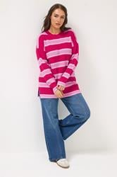 YOURS Plus Size Pink Stripe Drop Shoulder Jumper | Yours Clothing 1