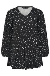 YOURS Curve Black Polka Dot Pleat Front Top