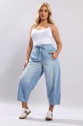 YOURS Plus Size Light Blue Blue Crop Barrel Jeans | Yours Clothing 1