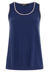 YOURS Curve Cobalt Blue Contrast Blanket Stitch Ribbed Vest Top
