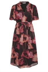 YOURS LONDON Curve Pink Blurred Floral Puff Sleeve Shirt Dress