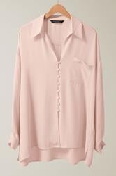 EVANS Plus Size Light Pink Dipped Hem Oversized Shirt | Evans 5